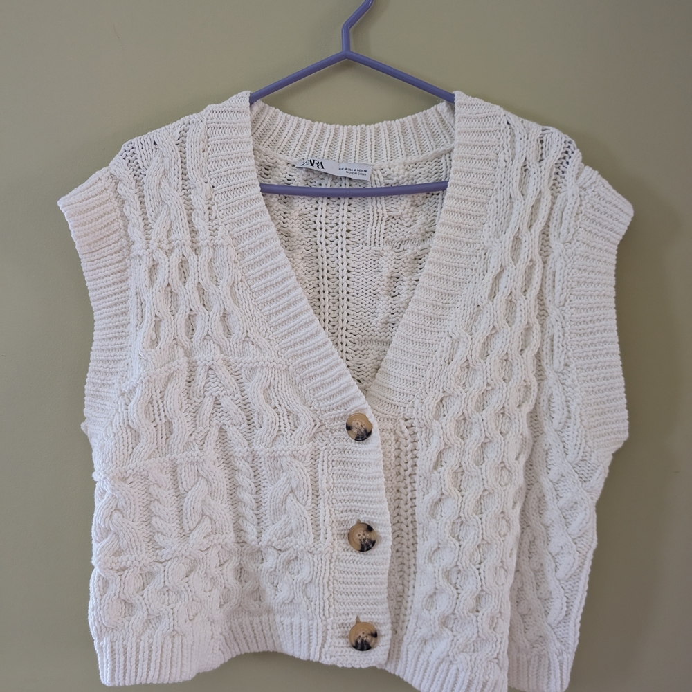 Zara Cream Cable Knit Cardigan